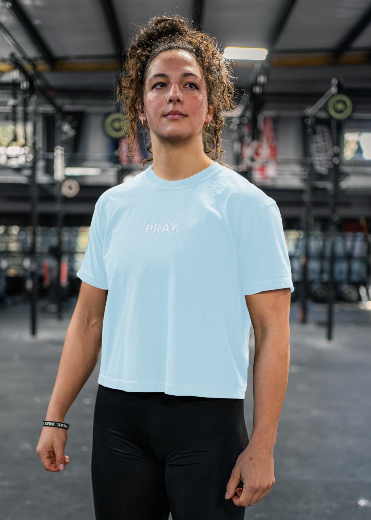 Women's Embroidered PRAY. Boxy Crop Tee